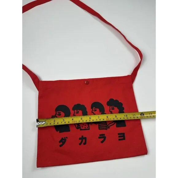 Kagomania Red Canvas Crossbody Bag Japanese Dakara Yo Graphic Streetwear - Picture 5 of 7